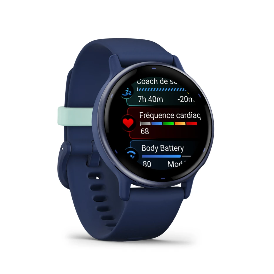 GARMIN - vívoactive® 5 - Boitier bleu marine avec lunette en aluminium Metallic Blue Gold et bracelet silicone bleu marine - 010-02862-12