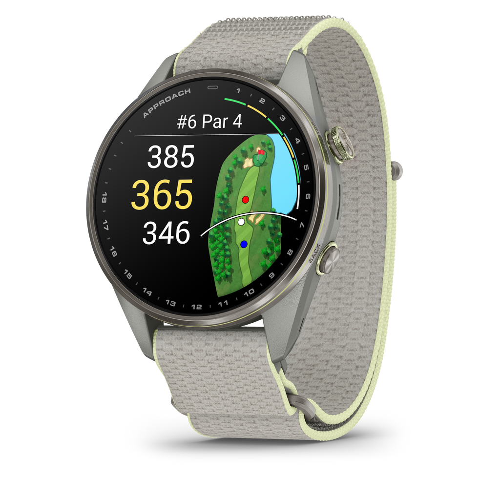 GARMIN - Approach® S72 - 47 mm - Lunette titane Silver/citron, bracelet tissu ComfortFit gris cendré/citron - 010-04148-04
