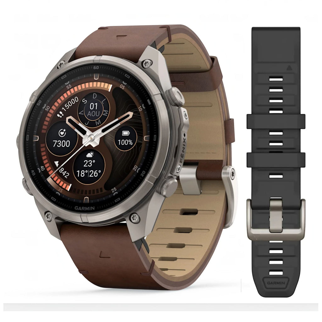 fēnix® 9 Pro – inReach®, 47mm  Titanium avec bracelet en cuir noisette - 010-04336-41