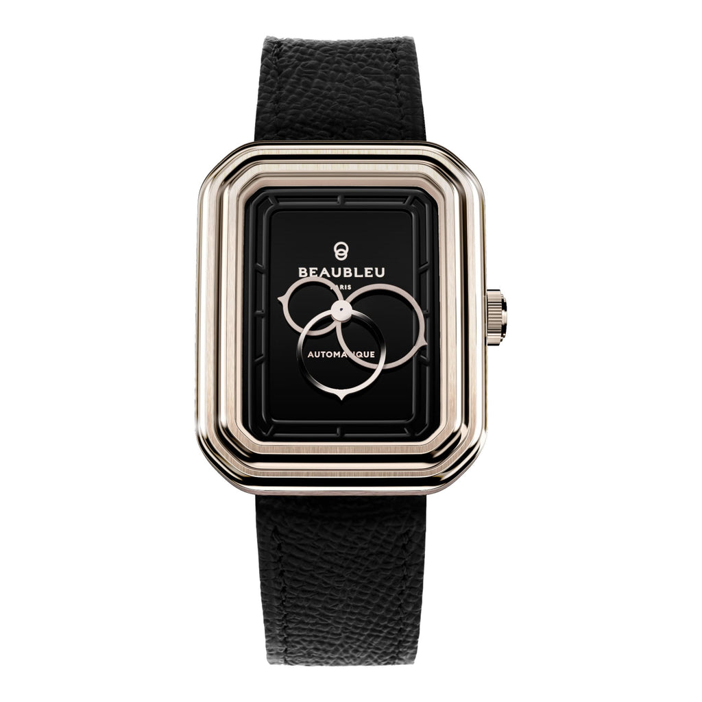 Ecce Figura Onyx - pvd or rose cuir noir