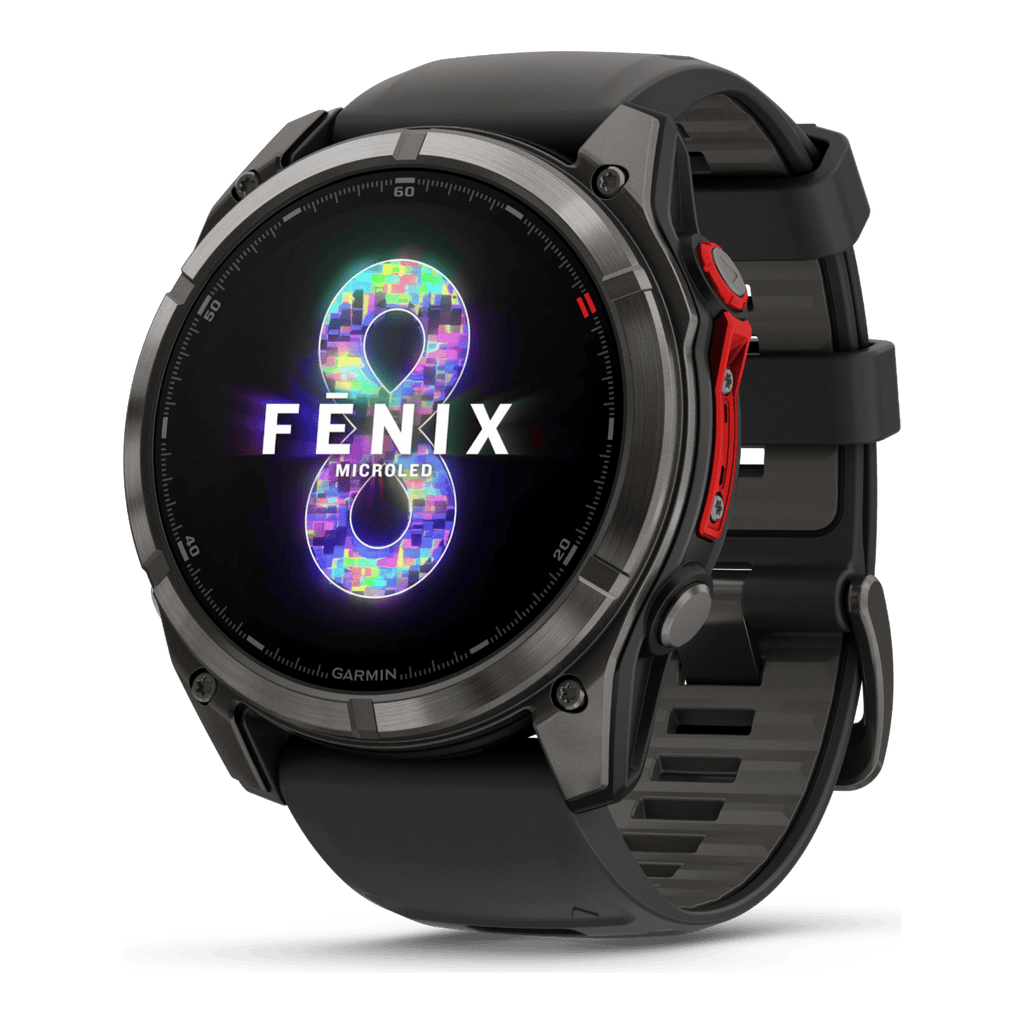 fēnix® 8 Pro – 51 mm, MicroLED  Sapphire, Titane Carbon Gray DLC avec bracelet en silicone noir/gris galet - 010-03380-01