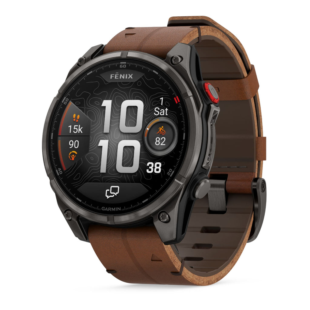 fēnix® 8 Pro – 51 mm, AMOLED  Sapphire, Titane Carbon Gray DLC avec bracelet en cuir marron - 010-03199-40