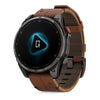 fēnix® 8 Pro – 51 mm, AMOLED  Sapphire, Titane Carbon Gray DLC avec bracelet en cuir marron - 010-03199-40