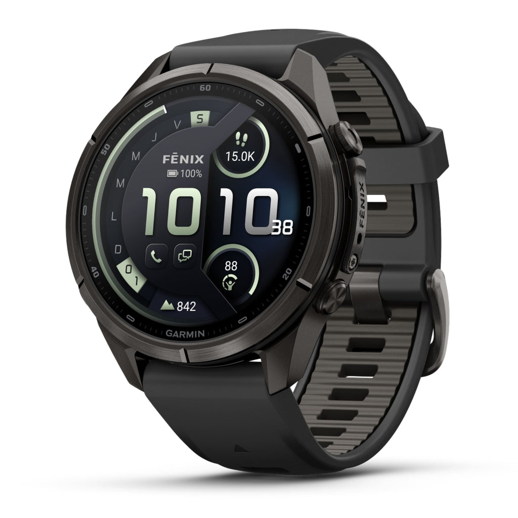 fēnix® 9 Pro – inReach®, 43mm  Titane avec revêtement Carbon Gray DLC et bracelet en silicone noir/gris galet - 010-04335-11