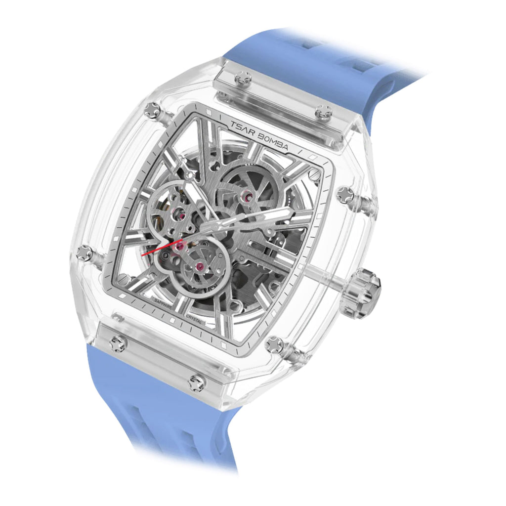 Elemental Series-Automatic Watch - Light Matters-Révolution en cristal de saphir  - TB8223  - Bleu Clair