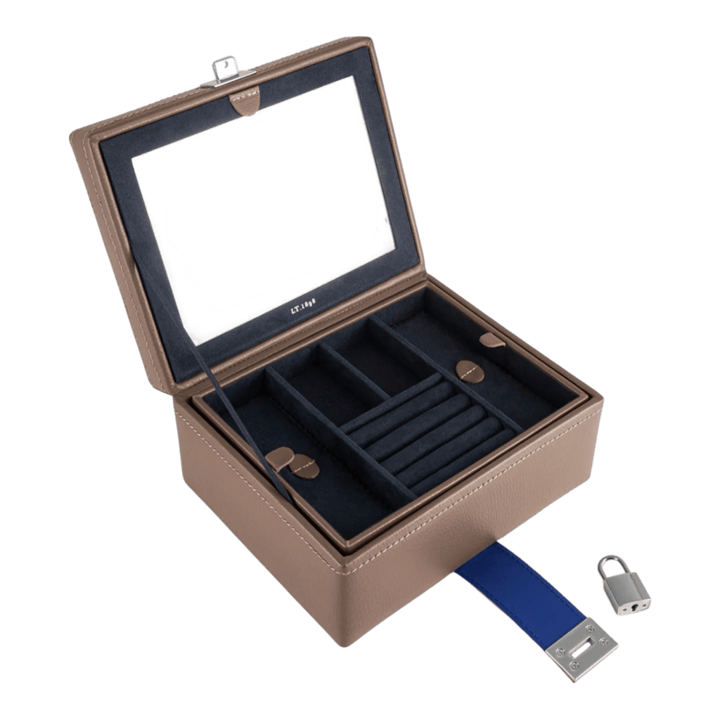 Boite à bijoux moyen modèle en cuir - Taupe - TBJ7322E07