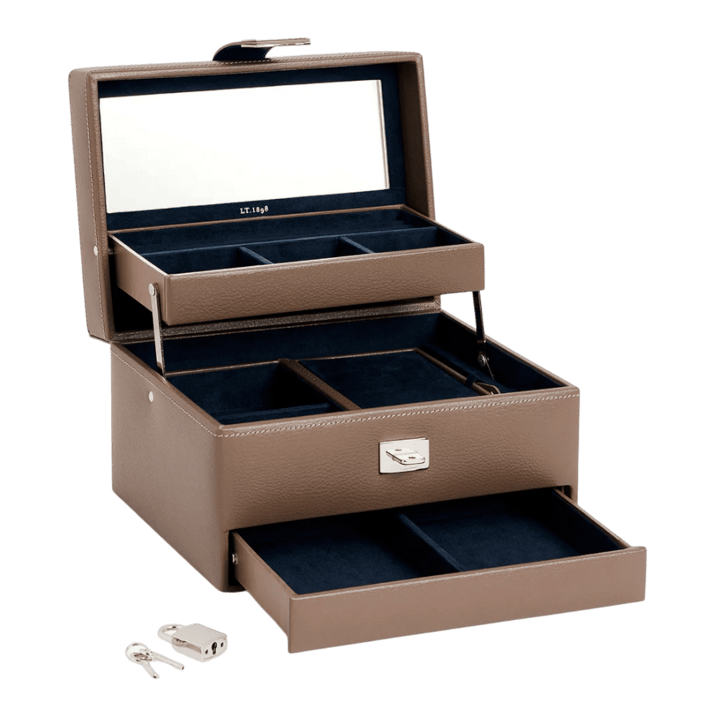 Boite à bijoux Moyen modèle en cuir modèle ouverture automatique - Taupe - TBJ7325E07