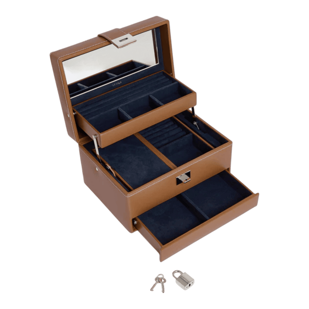 Boite à bijoux Moyen modèle en cuir modèle ouverture automatique - Naturel - TBJ7325G06