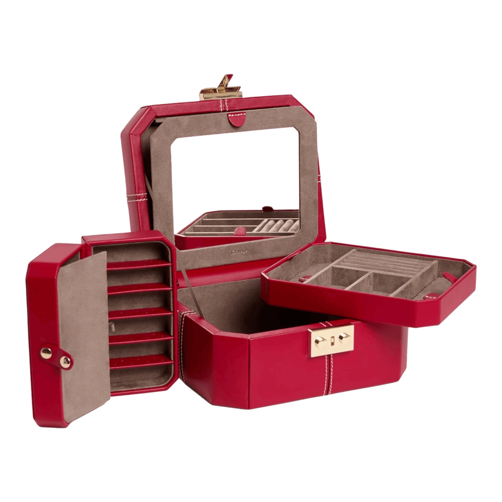 petite boite à bijoux fermoir t en cuir - Grenat Craie - TBJ7400Q52