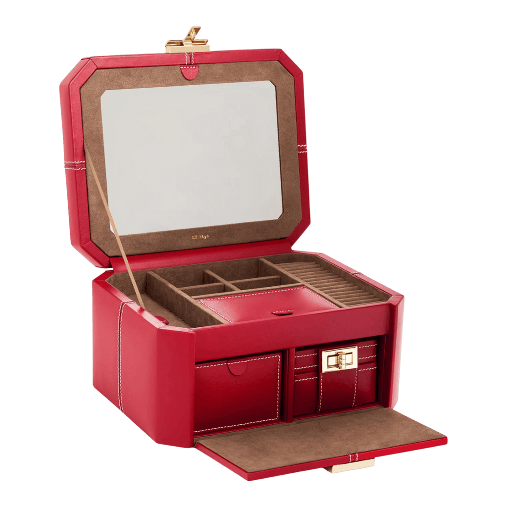 grande boite à bijoux fermoir t en cuir - Grenat Craie - TBJ7401Q52