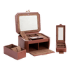 grande boite à bijoux fermoir t en cuir - Marron Acajou Blanc Craie - TBJ7401Q62