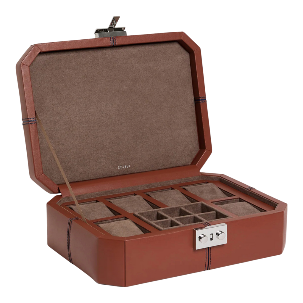 coffret 6 montres et boutons de manchettes en cuir - Marron Acajou Bleu Crépuscule - TBJ7500Q56