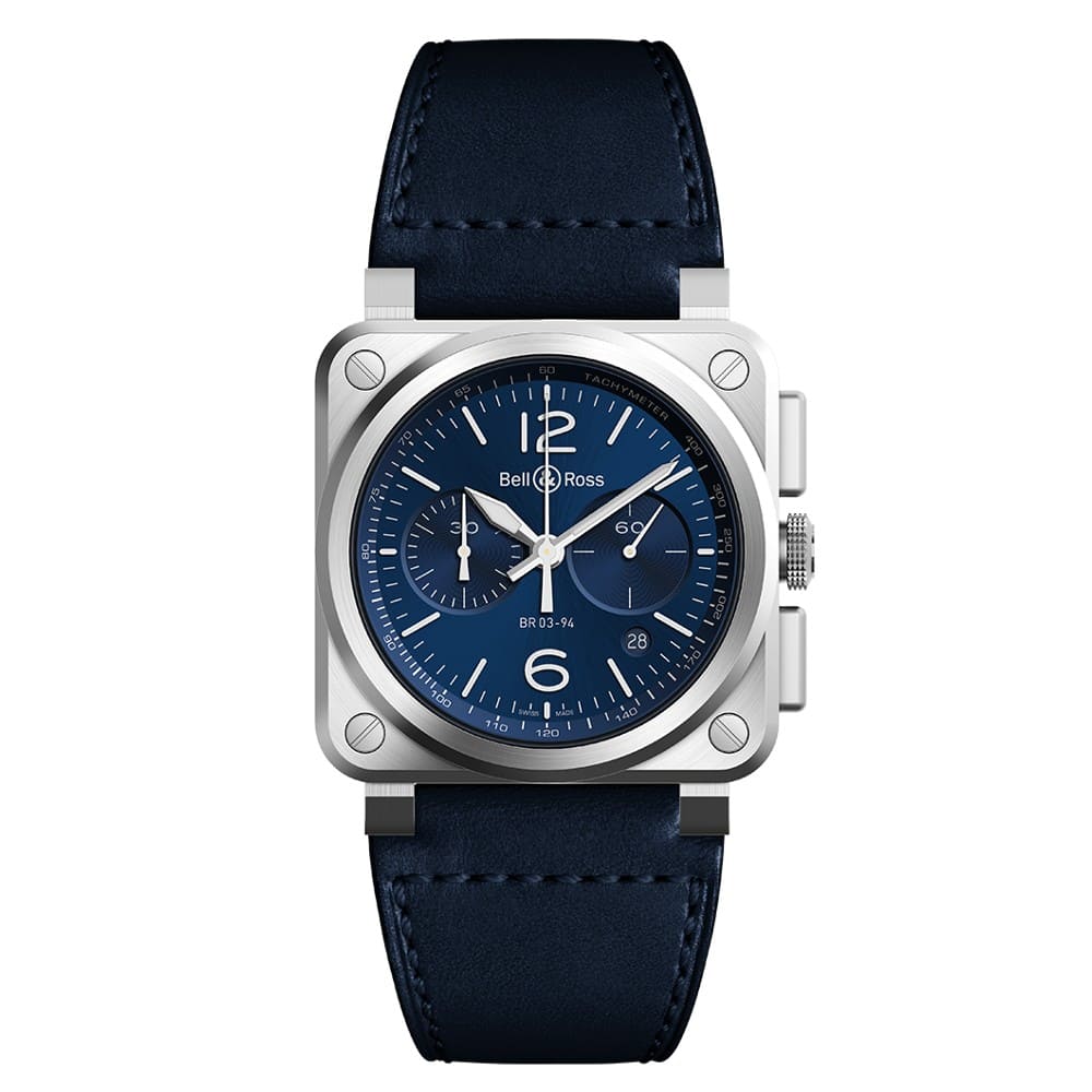 VOGTIME-BLL-&-ROSS-BR 03-94 CHRONOGRAPHE STEEL BLUE - BR0394-BLU-ST/SCA