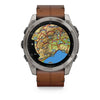 VOGTIME-GARMIN-MONTRES-fēnix® 8 – 51 mm, AMOLED  Sapphire, Titanium avec bracelet en cuir marron - 010-02905-40