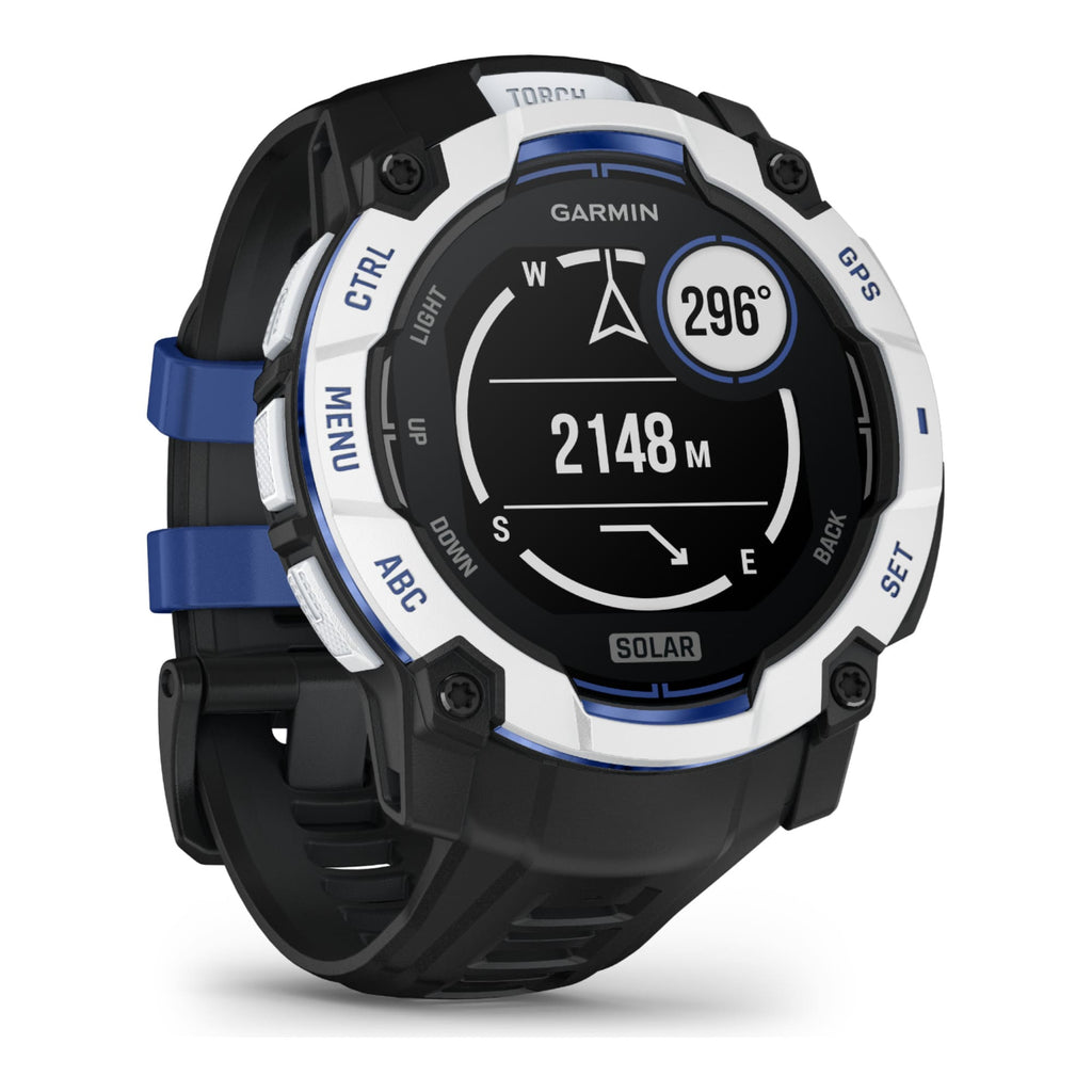 VOGTIME-MONTRES-GARMIN - Instinct® 3 – 50 mm, Solar  Blanche avec bracelet noir/bleu électrique - 010-02935-03