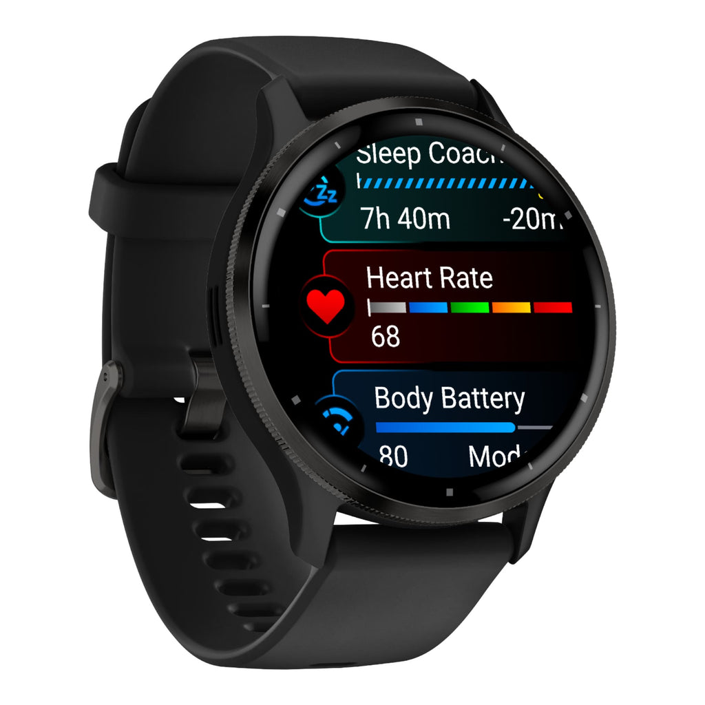 VOGTIME-MONTRES-Venu® 3  Lunette Gray en acier inoxydable avec boîtier noir et bracelet en silicone noir - 010-02784-01