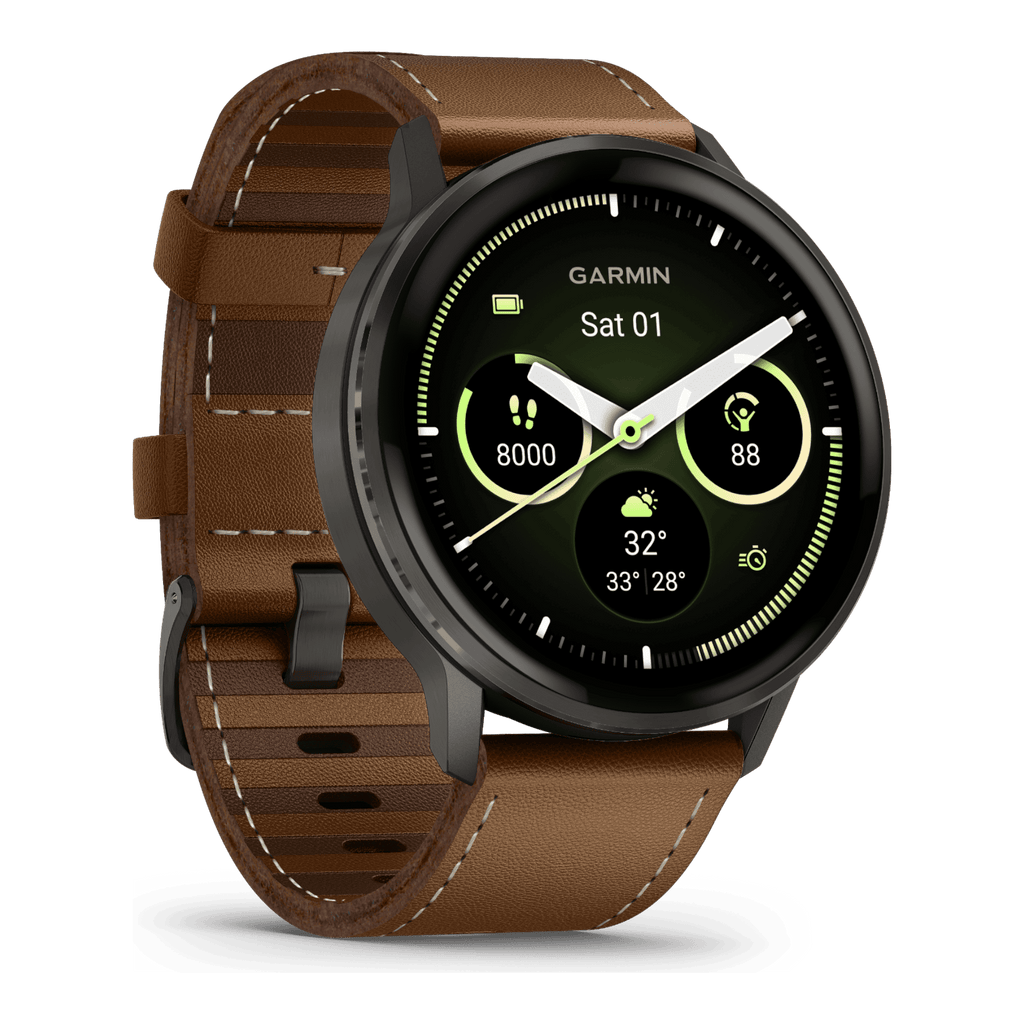 Venu® 4 - 45 mm  Gray avec bracelet en silicone noir et bracelet en cuir marron - 010-03014-03