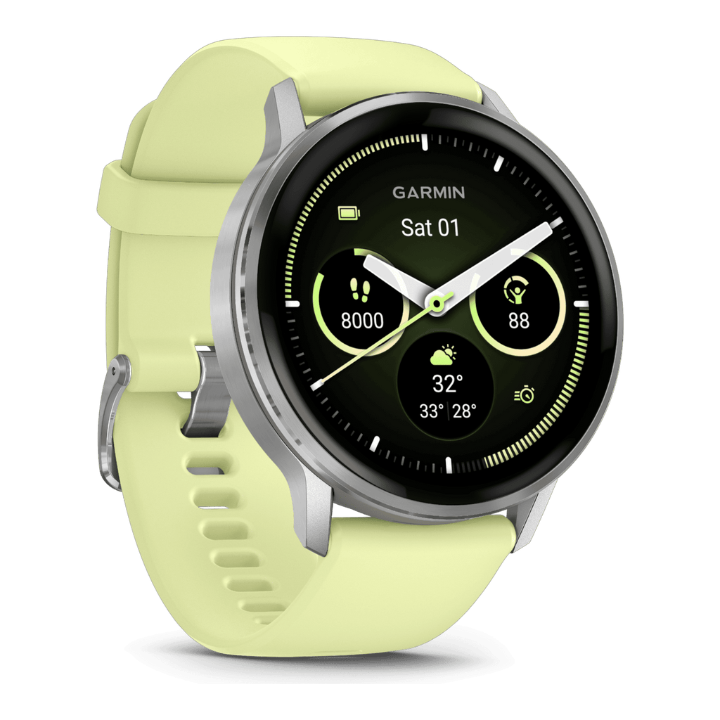 Venu® 4 - 45 mm  Silver avec bracelet en silicone jaune citron - 010-03014-02