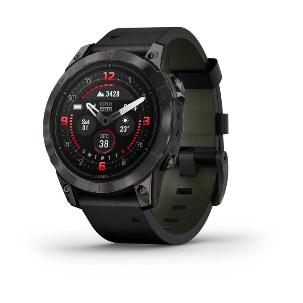 epix™ Pro (Gen 2) Sapphire Edition - Titane avec revêtement en Carbon Gray DLC et bracelet en cuir noir - 010-02803-30